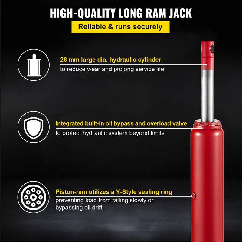 VEVOR 3-Tons 6600 lbs. Red Hydraulic Long Ram Jack Manual Cherry Picker with Single Piston Pump, Clevis Base and Handle - ZGYYQJDHSDG3TIWREV0