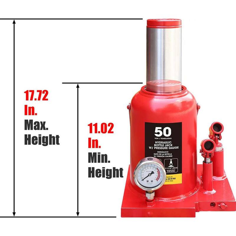 Big Red 50-Ton Dual Piston Heavy-Duty Bottle Jack with Load Gauge - ATH950001BR