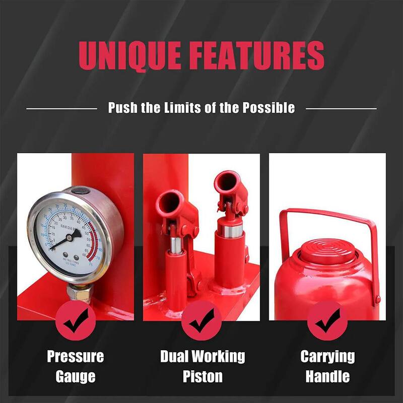 Big Red 50-Ton Dual Piston Heavy-Duty Bottle Jack with Load Gauge - ATH950001BR
