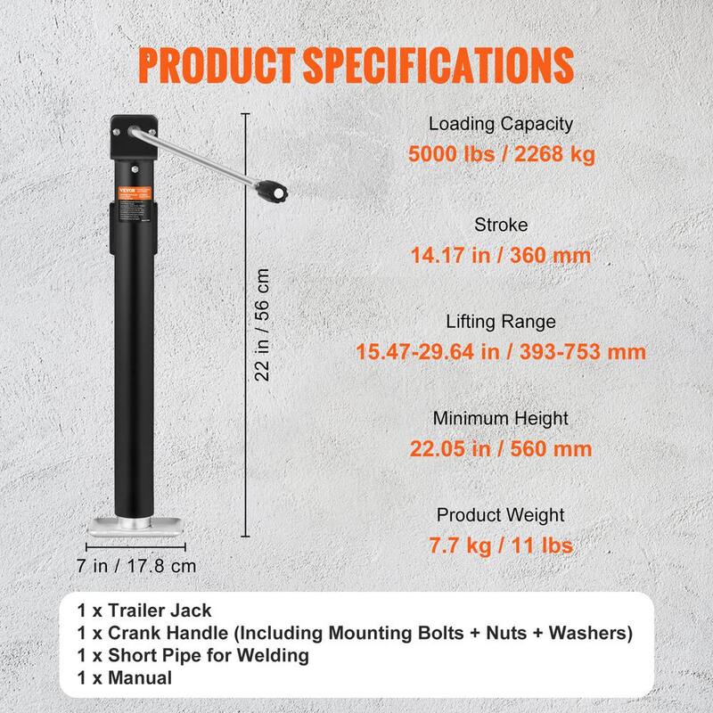VEVOR Trailer Jack, Trailer Tongue Jack Welding-on 5000 lb. Capacity, Trailer Jack Stand with Handle for lifting RV Trailer - GJSTCQ5000LBSUBX1V0-805