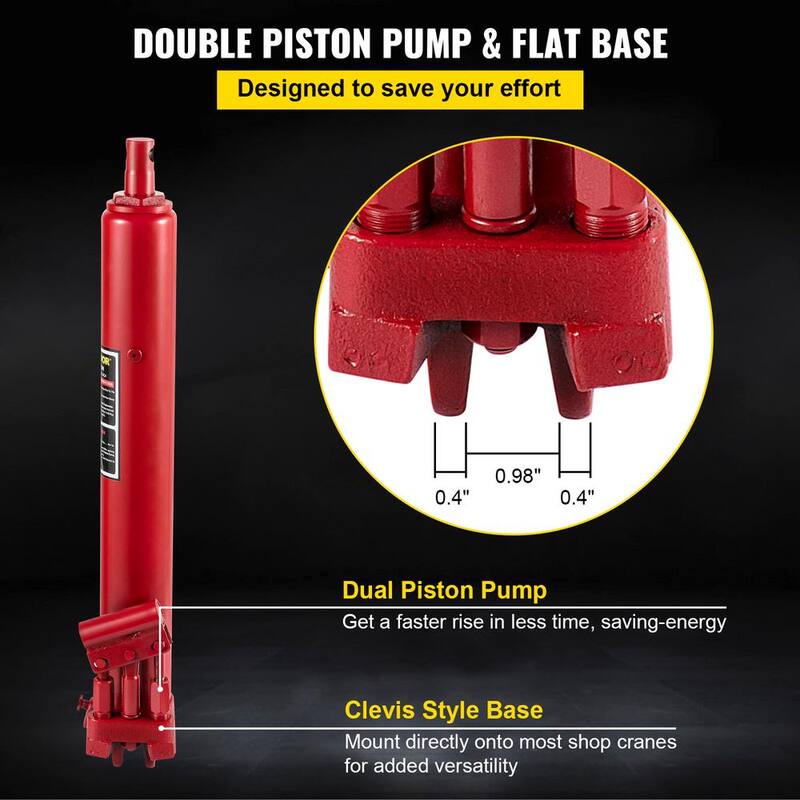 VEVOR 8-Tons 17636 lbs. Red Hydraulic Long Ram Jack Manual Cherry Picker with Dual Piston Pump, Clevis Base and Handle - ZGYYQJDHSSG8T8KGDV0