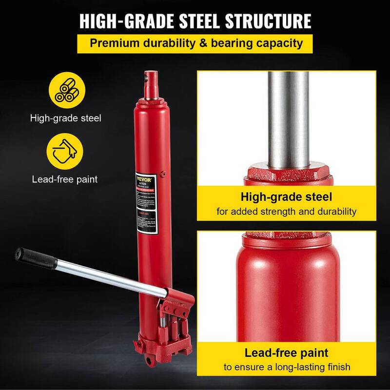 VEVOR 8-Tons 17636 lbs. Red Hydraulic Long Ram Jack Manual Cherry Picker with Dual Piston Pump, Clevis Base and Handle - ZGYYQJDHSSG8T8KGDV0