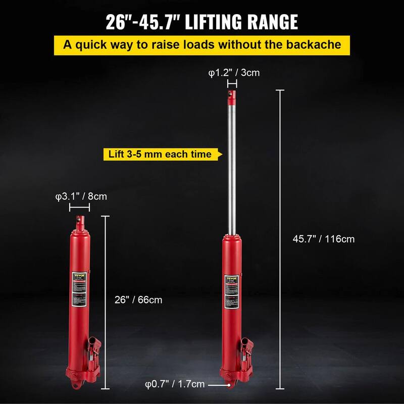 VEVOR 8-Tons 17636 lbs. Red Hydraulic Long Ram Jack Manual Cherry Picker with Dual Piston Pump, Clevis Base and Handle - ZGYYQJDHSSG8T8KGDV0