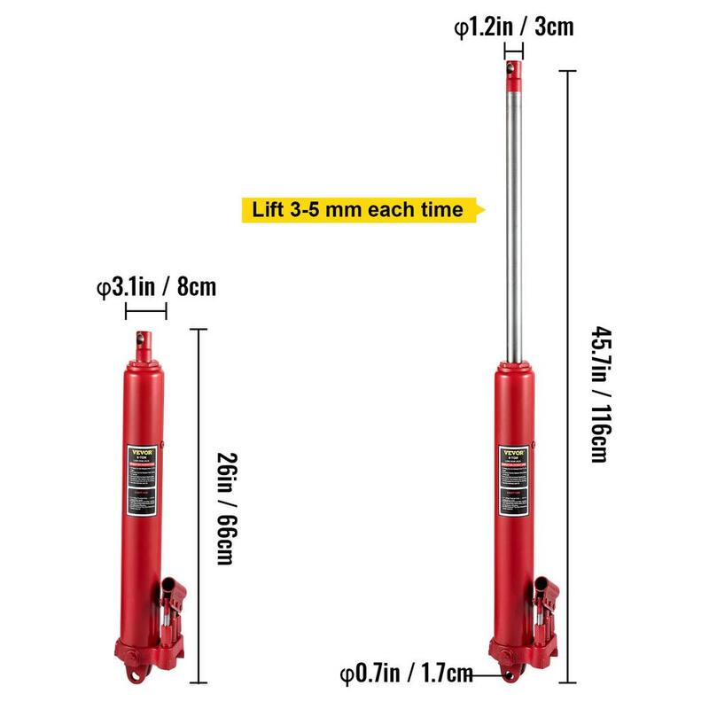 VEVOR 8-Tons 17636 lbs. Red Hydraulic Long Ram Jack Manual Cherry Picker with Dual Piston Pump, Clevis Base and Handle - ZGYYQJDHSSG8T8KGDV0