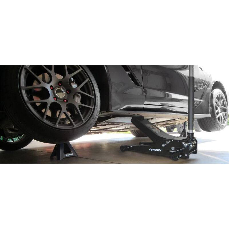 Husky 3-Ton Low Profile Car Jack with Quick Lift with 14 in. 13 Pocket Rolling Tool Bag - HD0012065014-BD