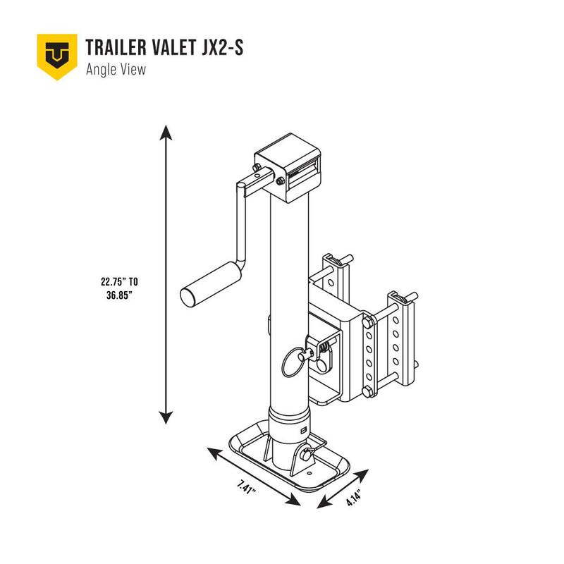 Trailer Valet JXS2 2000 lbs. Load Cap. Swivel Hand or Drill Jack Pipe Mount with Black Powder Coating and Gear Reduction - JXS-2