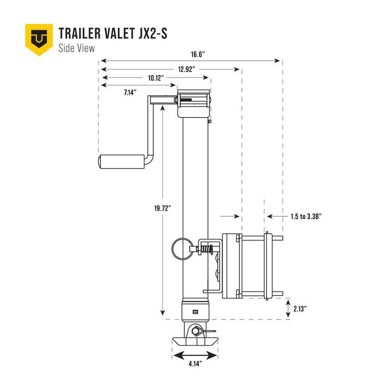 Trailer Valet JXS2 2000 lbs. Load Cap. Swivel Hand or Drill Jack Pipe Mount with Black Powder Coating and Gear Reduction - JXS-2