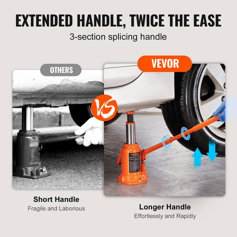 VEVOR Hydraulic Bottle Jack, 12 Ton/24,000 lbs. All Welded Bottle Jack, 7.5 in. -14 in. Lifting Range, with 3-section - PS12T7514INCHXNRRV0-0702