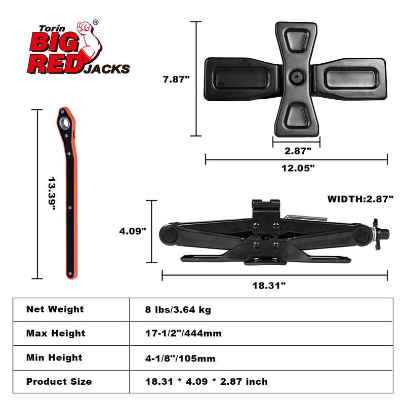 Big Red Steel Portable Wide Base Cross Car Scissor Jack Include Ratchet Wrench 2-Ton (4,000 lbs.) Capacity, Black - AST10202SR-Plus