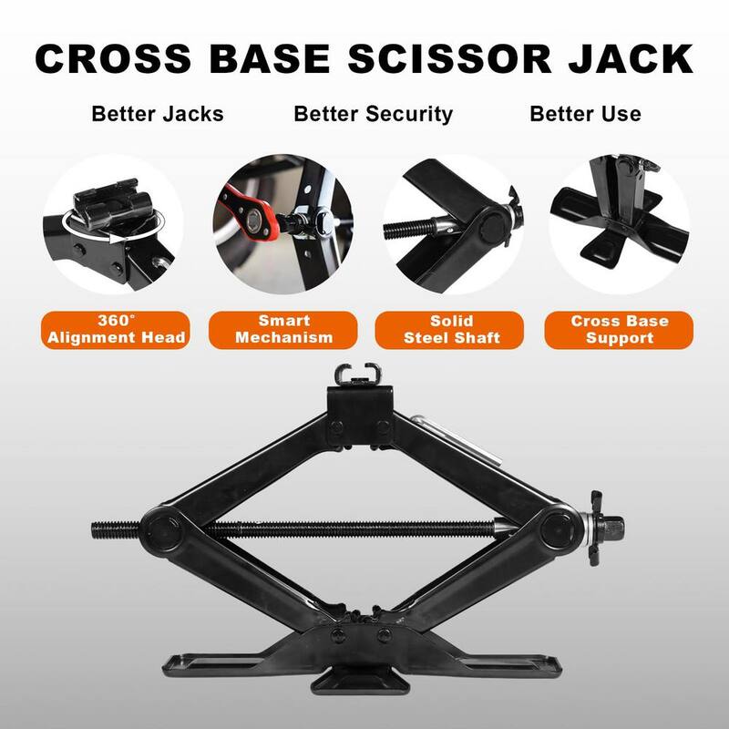 Big Red Steel Portable Wide Base Cross Car Scissor Jack Include Ratchet Wrench 2-Ton (4,000 lbs.) Capacity, Black - AST10202SR-Plus