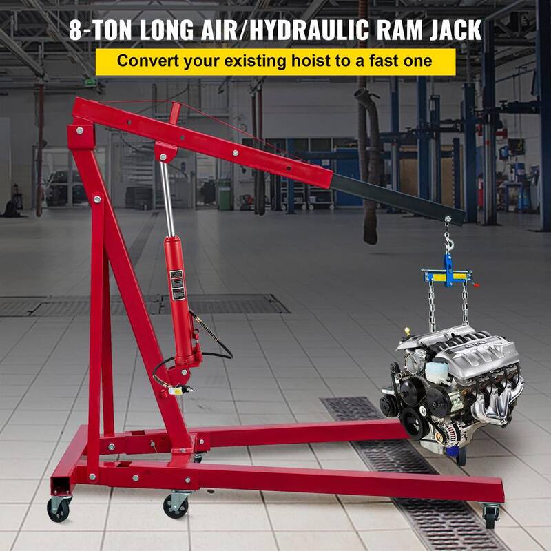 SKYSHALO Hydraulic/Pneumatic Long Ram Jack, 8 Tons/17,363 lbs. Capacity, with Single Piston Pump and Clevis Base, Manual Cherry - ZGQDYYQJDHS8TS6KBV0-0716