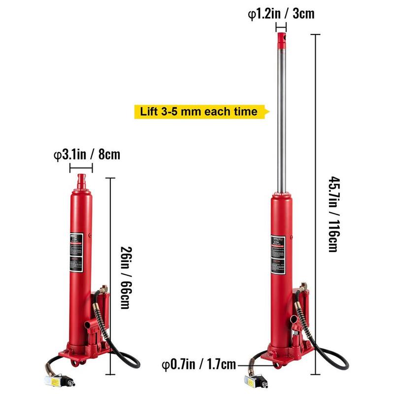 SKYSHALO Hydraulic/Pneumatic Long Ram Jack, 8 Tons/17,363 lbs. Capacity, with Single Piston Pump and Clevis Base, Manual Cherry - ZGQDYYQJDHS8TS6KBV0-0716