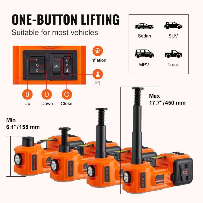 VEVOR Electric Car Jack, 5 Ton/11023 lbs. Hydraulic Jack with Impact Wrench, Portable Car Lift with Built-in Inflatable Pump - DDYYQJDTJDDD5W1H1V9-0920