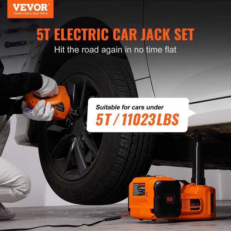 VEVOR Electric Car Jack, 5 Ton/11023 lbs. Hydraulic Jack with Impact Wrench, Portable Car Lift with Built-in Inflatable Pump - DDYYQJDTJDDD5W1H1V9-0920