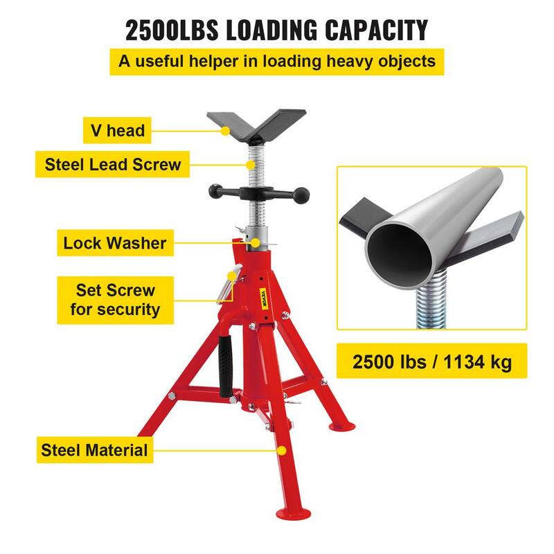 VEVOR V Head Pipe Stand 1/8 in. to 12 in. Capacity Adjustable Height 20 in. to 37 in. Pipe Jack Stands 2500 lbs. Load Capacity - GJ1107CGJ-VX00001V0