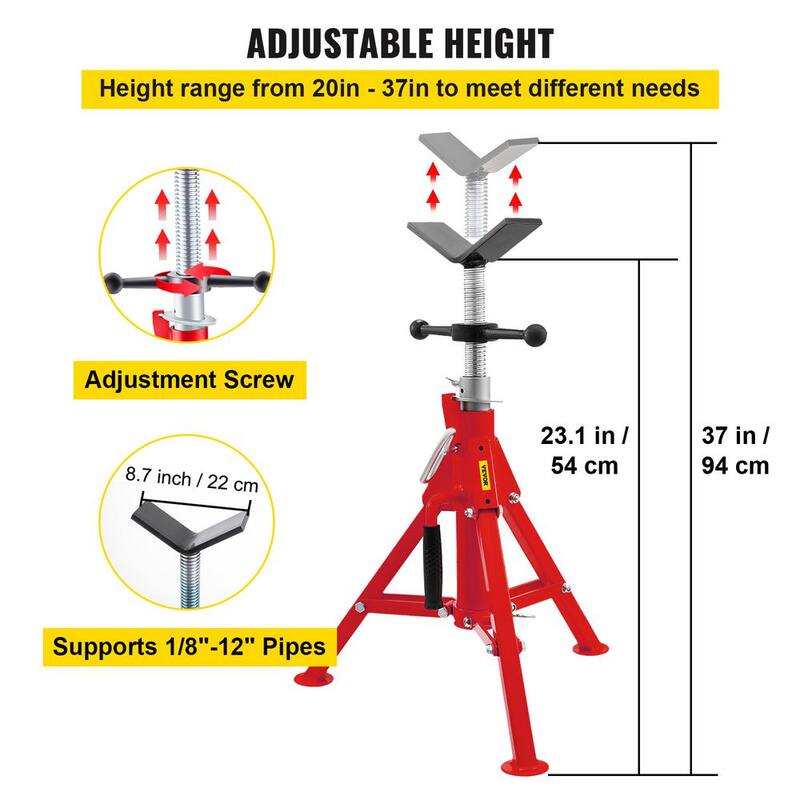 VEVOR V Head Pipe Stand 1/8 in. to 12 in. Capacity Adjustable Height 20 in. to 37 in. Pipe Jack Stands 2500 lbs. Load Capacity - GJ1107CGJ-VX00001V0