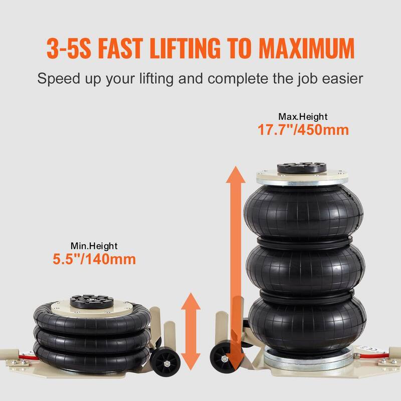 VEVOR Triple Bag Air Jack 3 Ton/6600 lbs. Pneumatic Jack for Car SUV Lifting Lifting height range of 5.5-17.7 in. - QNQJDDBSZB3T67XL2V0-0726