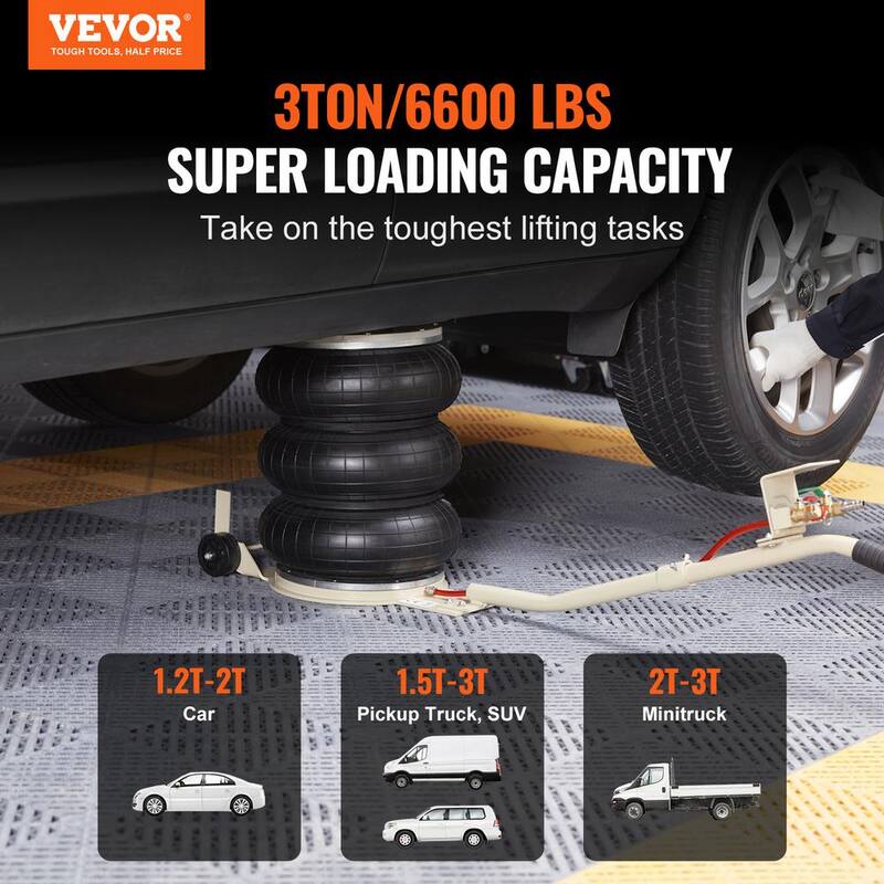 VEVOR Triple Bag Air Jack 3 Ton/6600 lbs. Pneumatic Jack for Car SUV Lifting Lifting height range of 5.5-17.7 in. - QNQJDDBSZB3T67XL2V0-0726