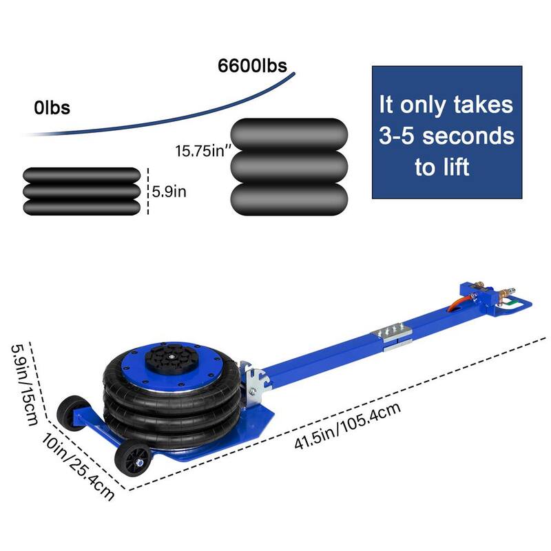 Karl home 6600 lbs. Load Air Bag Jack Fast Lift Up to 15.75 in. with Adjustable Handle for Cars, Blue - 931450847993