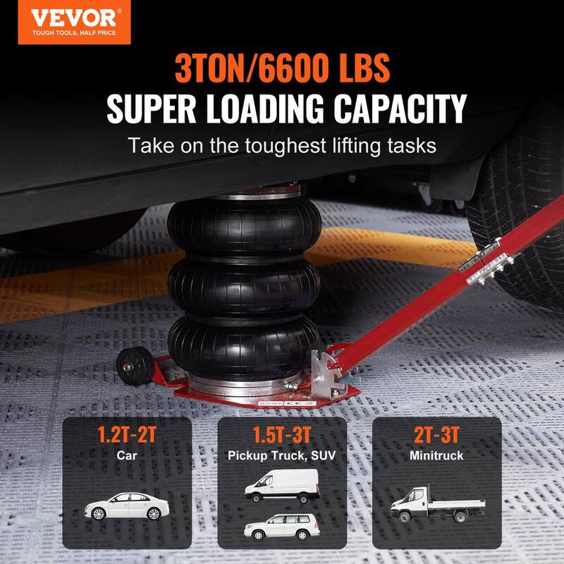 VEVOR Air Jack, 6600 lbs. Triple Bag Air Jack, Airbag Jack, Lift up to 17.7 in., 3-5 s Fast Lifting Pneumatic Jack - QNQJDDBSZB3T62CNAV0-0726