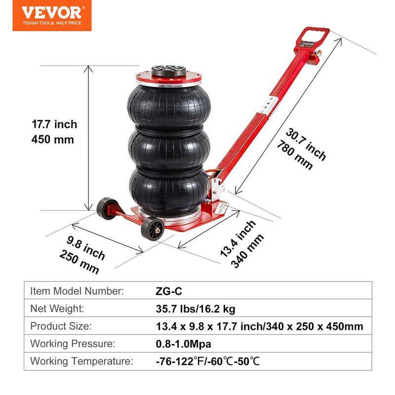 VEVOR Air Jack, 6600 lbs. Triple Bag Air Jack, Airbag Jack, Lift up to 17.7 in., 3-5 s Fast Lifting Pneumatic Jack - QNQJDDBSZB3T62CNAV0-0726