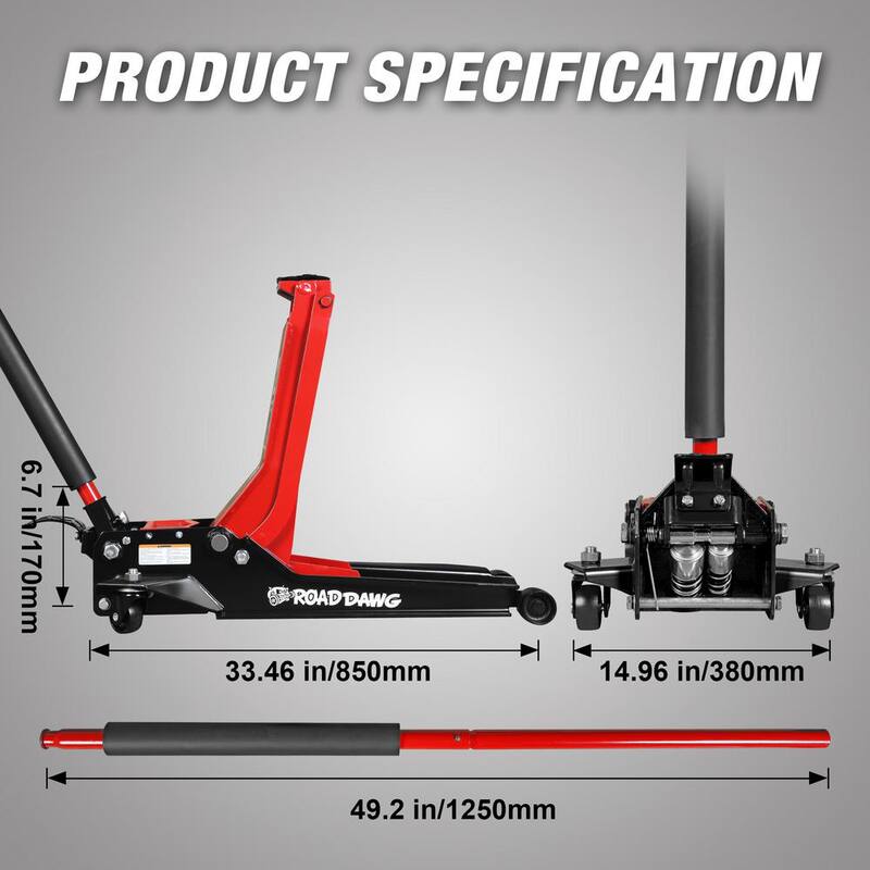 ROAD DAWG Ultra-Low Profile Floor Jack with Magnetic Tray, Foot Pedal, Quick Lift Dual Pump, 2 Ton (4,000 lb.) Capacity - ATZ815009D