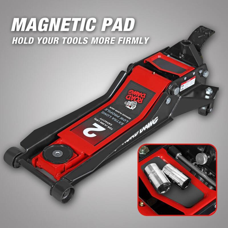 ROAD DAWG Ultra-Low Profile Floor Jack with Magnetic Tray, Foot Pedal, Quick Lift Dual Pump, 2 Ton (4,000 lb.) Capacity - ATZ815009D