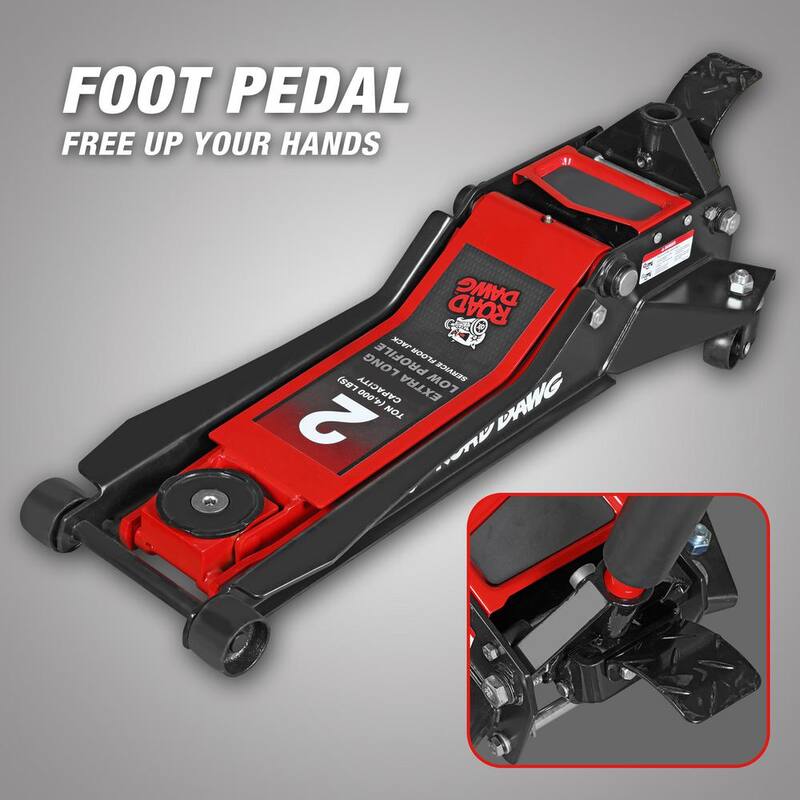 ROAD DAWG Ultra-Low Profile Floor Jack with Magnetic Tray, Foot Pedal, Quick Lift Dual Pump, 2 Ton (4,000 lb.) Capacity - ATZ815009D