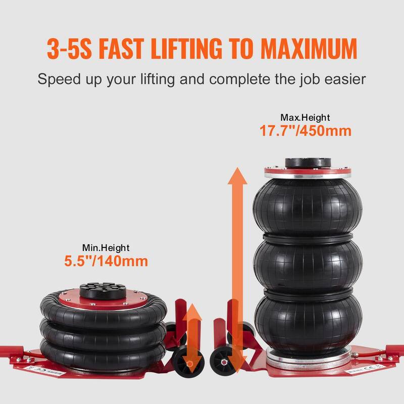 VEVOR Air Jack, 3 Ton/6600 lbs. Triple Bag Air Jack, Airbag Jack, Lift up to 17.7 in. 3-5 s Fast Lifting Pneumatic Jack, Red - QNQJDDBSZB3T6S7CKV0-0726