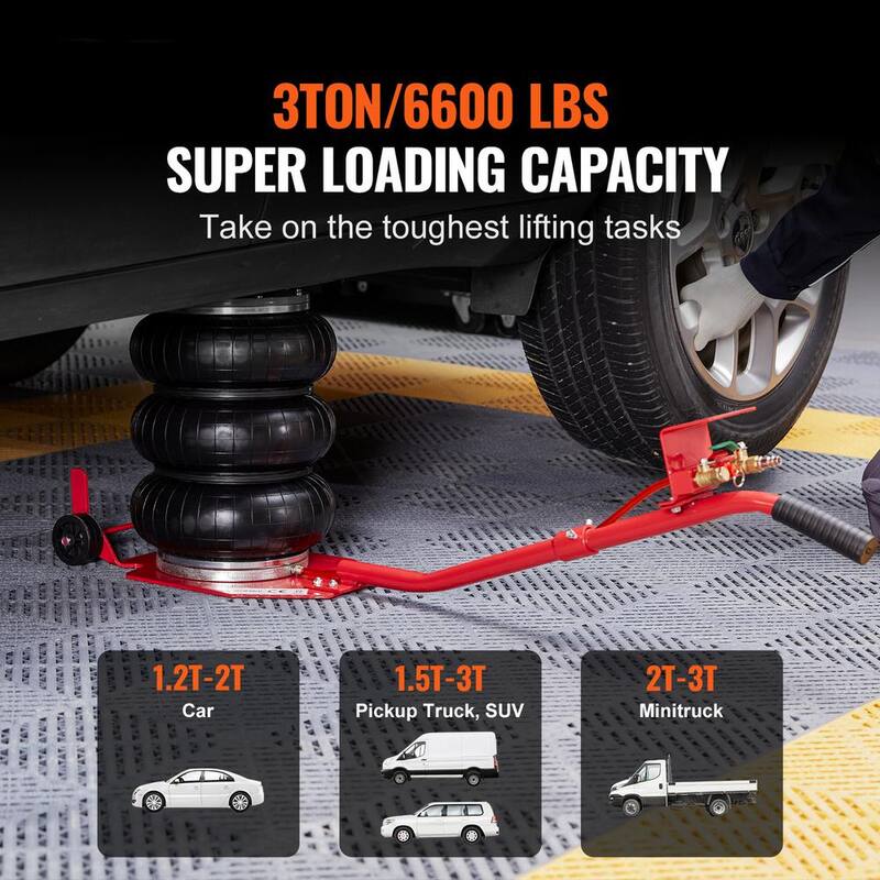 VEVOR Air Jack, 3 Ton/6600 lbs. Triple Bag Air Jack, Airbag Jack, Lift up to 17.7 in. 3-5 s Fast Lifting Pneumatic Jack, Red - QNQJDDBSZB3T6S7CKV0-0726