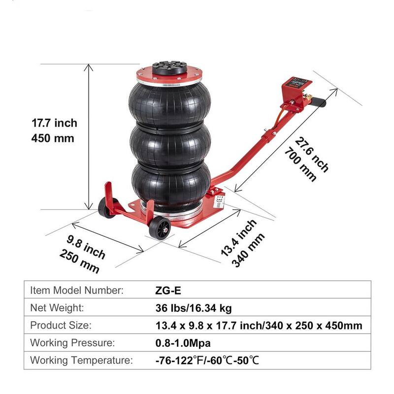 VEVOR Air Jack, 3 Ton/6600 lbs. Triple Bag Air Jack, Airbag Jack, Lift up to 17.7 in. 3-5 s Fast Lifting Pneumatic Jack, Red - QNQJDDBSZB3T6S7CKV0-0726