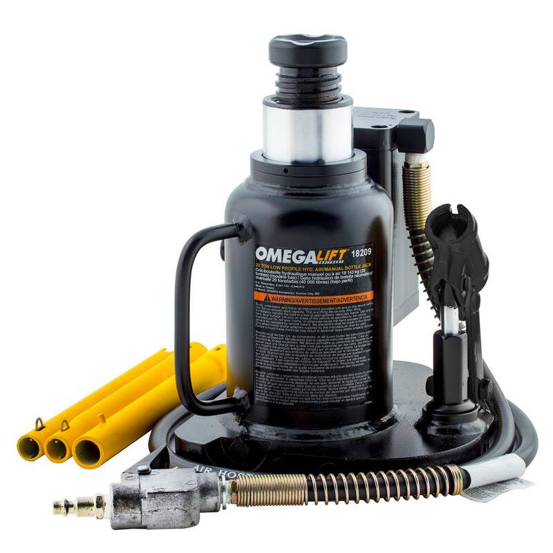 Omega Lift 20-Ton Black Low Profile Air/Hydraulic Welded Bottle Jack - 18209