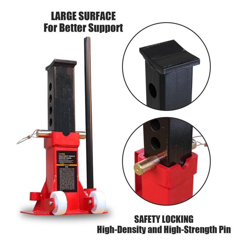 Big Red Heavy Duty Pin Style Jack Stand with 2-Casters and Handle for Car SUV, Truck, 12-Ton (24,000 lbs.) Capacity, Red - ATZ120006P