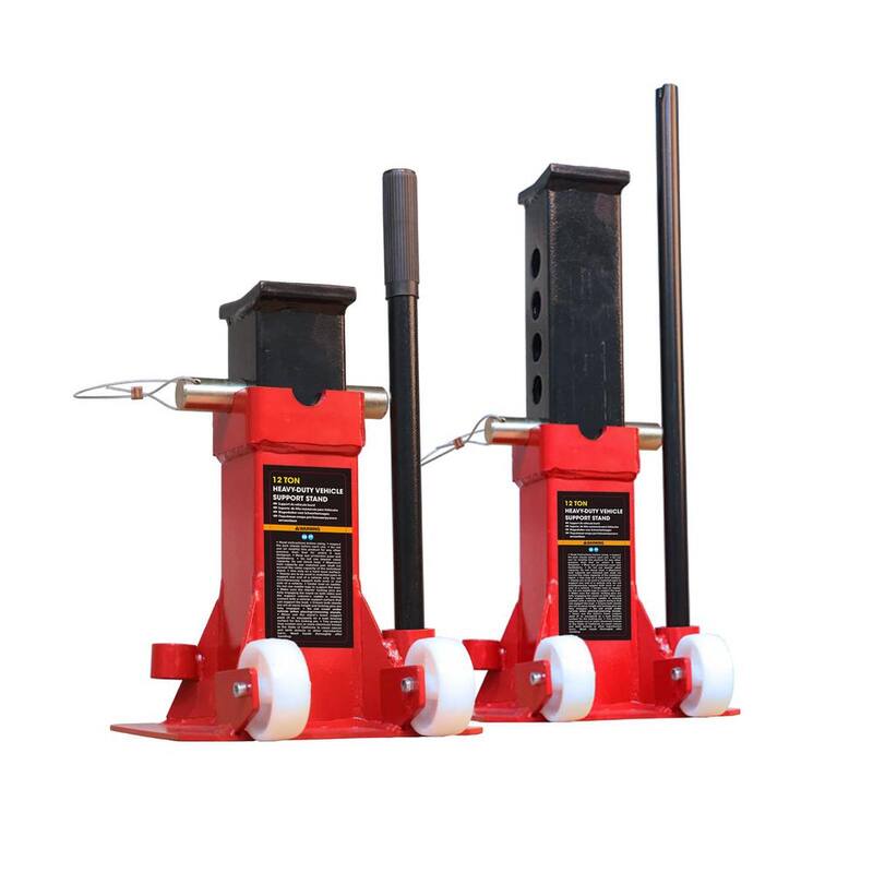 Big Red Heavy Duty Pin Style Jack Stand with 2-Casters and Handle for Car SUV, Truck, 12-Ton (24,000 lbs.) Capacity, Red - ATZ120006P