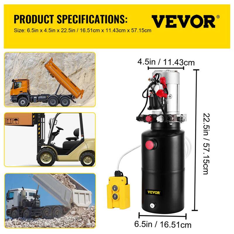 VEVOR Hydraulic Power Unit 12V DC Double Acting Hydraulic Pump 8 Quart Steel Reservoir Hydraulic Pump Unit for Dump Trailers - 8LYXSZYYYDY000001V0-0816