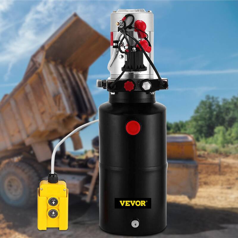 VEVOR Hydraulic Power Unit 12V DC Double Acting Hydraulic Pump 8 Quart Steel Reservoir Hydraulic Pump Unit for Dump Trailers - 8LYXSZYYYDY000001V0-0816