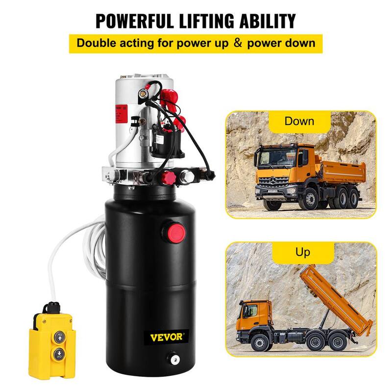 VEVOR Hydraulic Power Unit 12V DC Double Acting Hydraulic Pump 8 Quart Steel Reservoir Hydraulic Pump Unit for Dump Trailers - 8LYXSZYYYDY000001V0-0816