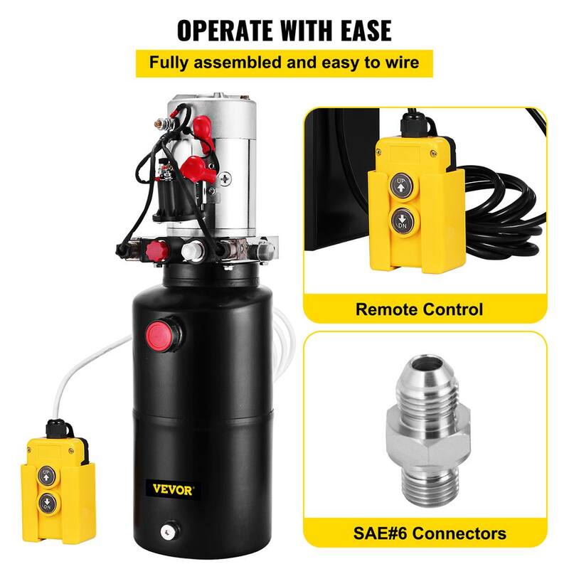 VEVOR Hydraulic Power Unit 12V DC Double Acting Hydraulic Pump 8 Quart Steel Reservoir Hydraulic Pump Unit for Dump Trailers - 8LYXSZYYYDY000001V0-0816