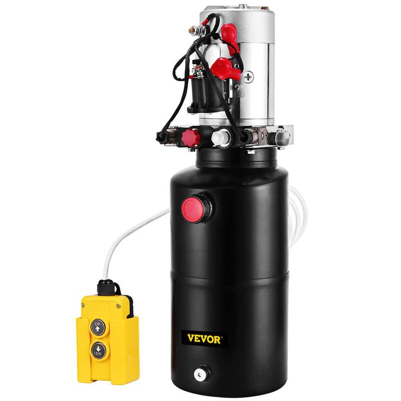 VEVOR Hydraulic Power Unit 12V DC Double Acting Hydraulic Pump 8 Quart Steel Reservoir Hydraulic Pump Unit for Dump Trailers - 8LYXSZYYYDY000001V0-0816
