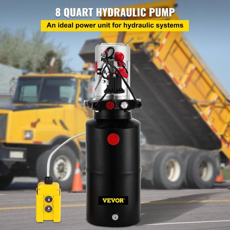 VEVOR Hydraulic Power Unit 12V DC Double Acting Hydraulic Pump 8 Quart Steel Reservoir Hydraulic Pump Unit for Dump Trailers - 8LYXSZYYYDY000001V0-0816