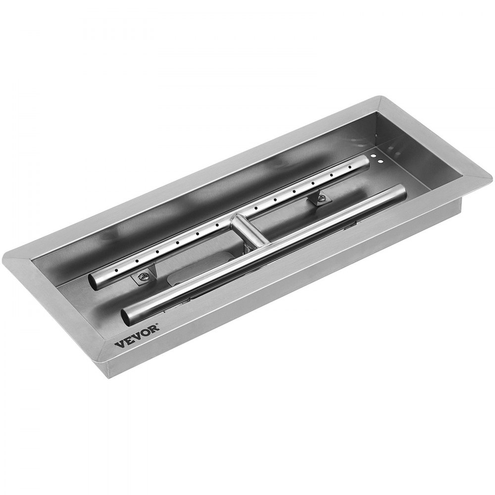 VEVOR 20x8 Inch Stainless Steel Rectangular Built-in Fire Pit Pan with H-Burner, Silver - SKHP20.5X8.5X2001V0