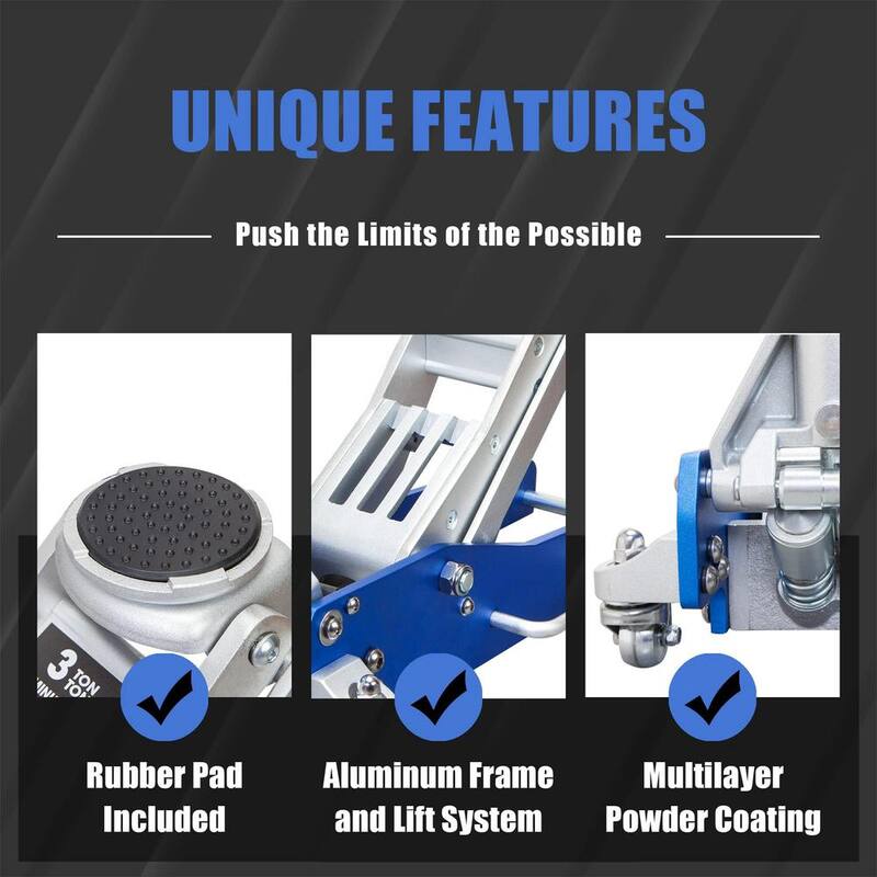 TCE 3-Ton Low-Profile Aluminum Floor Jack with Dual Piston Speedy Lift, Blue - AT830003XLU