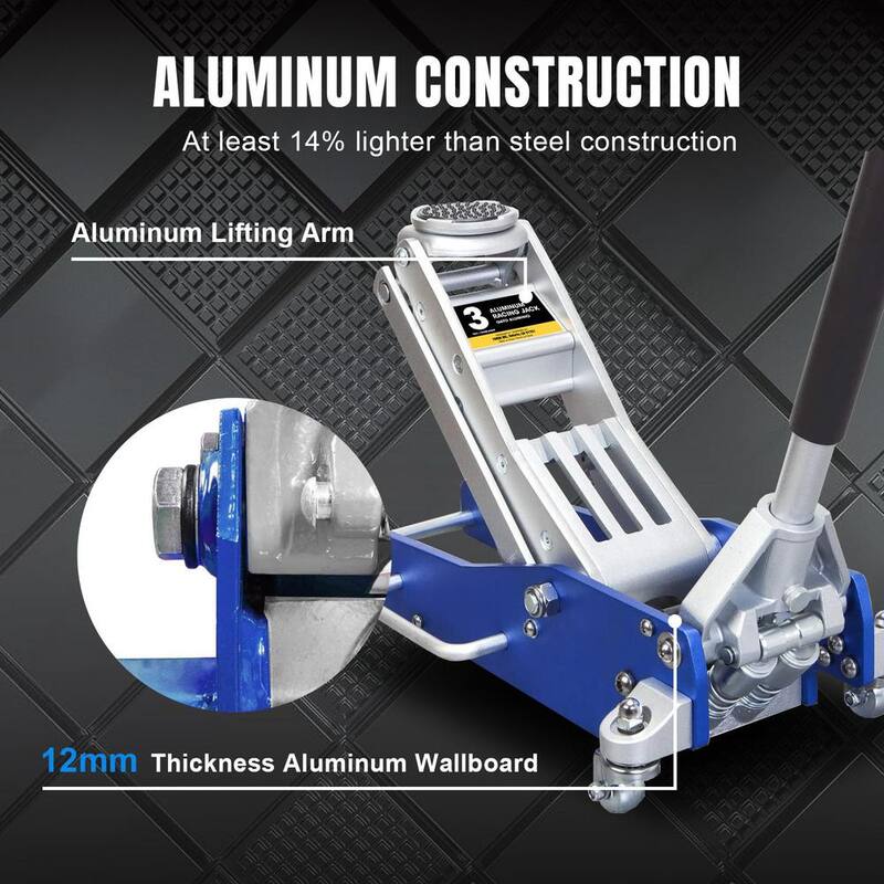 TCE 3-Ton Low-Profile Aluminum Floor Jack with Dual Piston Speedy Lift, Blue - AT830003XLU