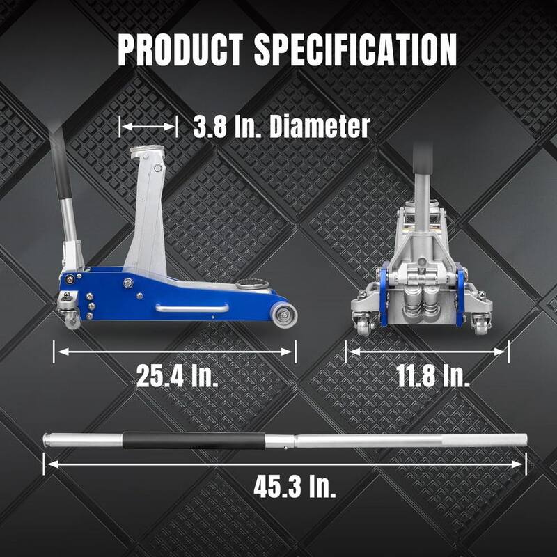TCE 3-Ton Low-Profile Aluminum Floor Jack with Dual Piston Speedy Lift, Blue - AT830003XLU