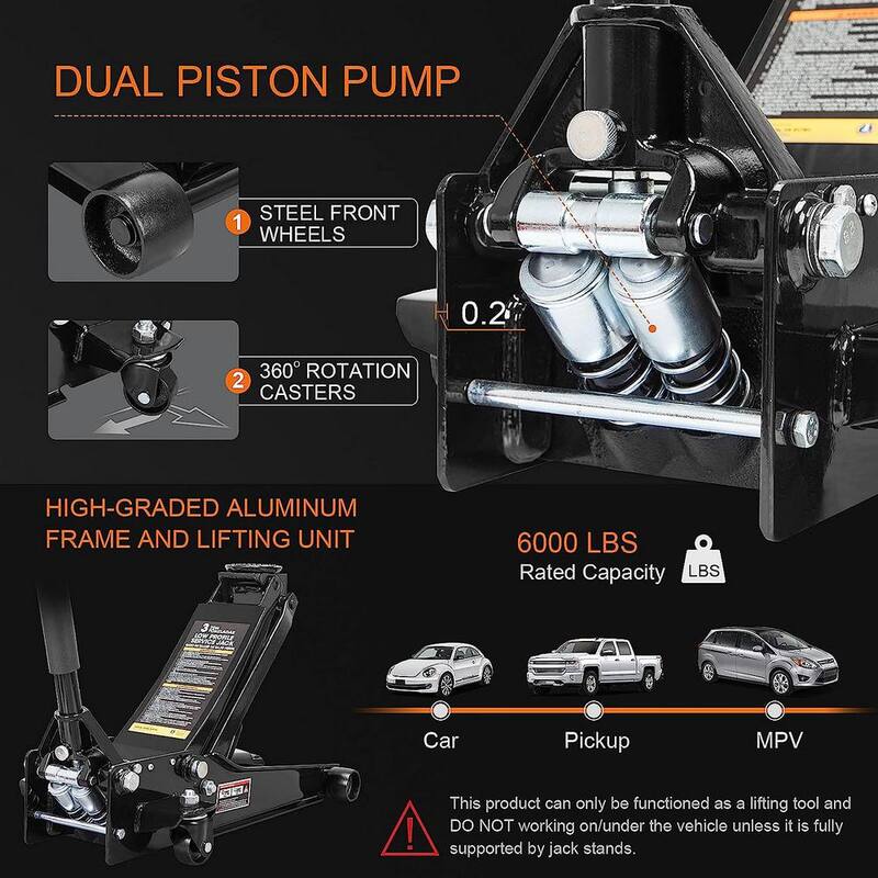 Torin 3-Ton Low-Profile Floor Jack with Dual Piston Speedy Lift - ATZ830026XB