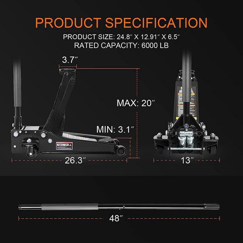 Torin 3-Ton Low-Profile Floor Jack with Dual Piston Speedy Lift - ATZ830026XB