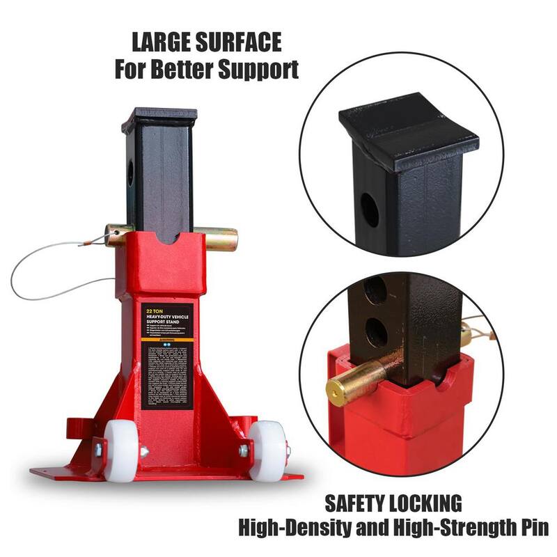 Big Red Heavy Duty Pin Style Jack Stand with 2 Casters and Handle for Car SUV and Truck, 22 Ton (44,000 lb.) Capacity, Red - ATZ220006P
