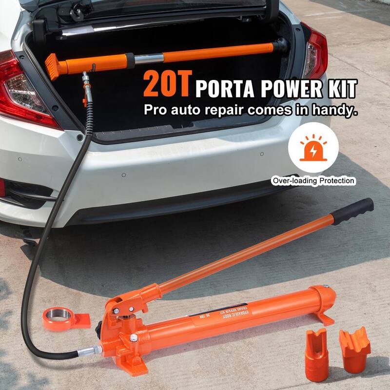 SKYSHALO 20 Ton Porta Power Kit, Portable Hydraulic Jack with 4.6 ft./1.4 m Oil Hose, Car Frame Repair Tool with Storage Case - FLDTJHSD20TPUKYSUV0-0718