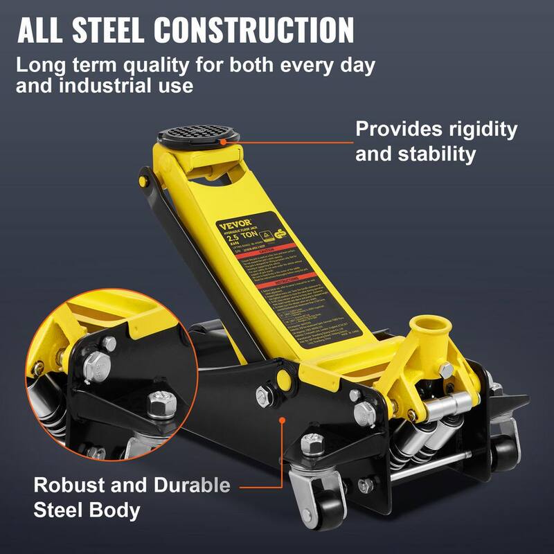 VEVOR Low Profile Floor Jack 2.5 Ton Heavy Duty Steel Dual Piston Rapid Pump The wide lifting range from 3 in. to 19.49 in. - SGWSQJDTZS25TVDHJV0