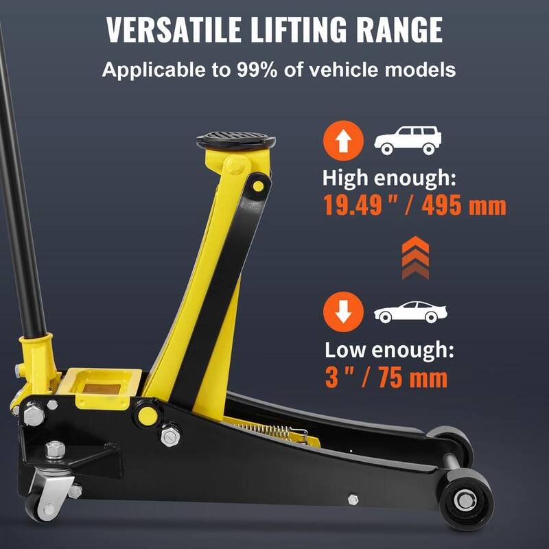 VEVOR Low Profile Floor Jack 2.5 Ton Heavy Duty Steel Dual Piston Rapid Pump The wide lifting range from 3 in. to 19.49 in. - SGWSQJDTZS25TVDHJV0